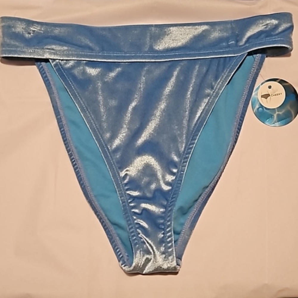 Decree Cheeky High-Rise Swim Bathing Suit Bottom Sz Jr. M Blue NWT